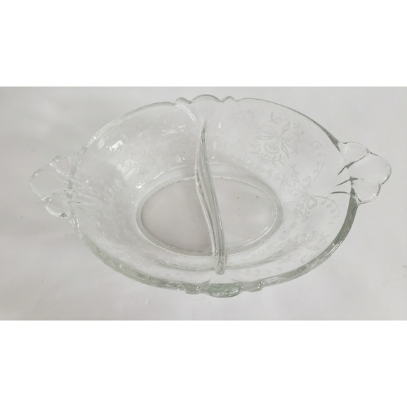 Heisey Orchid Etched Clear Glass Divided Dish - Picture 3 of 5